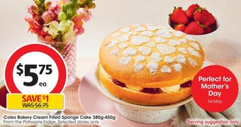 Coles Coles Bakery Cream Filled Sponge Cake 380g-450g offer