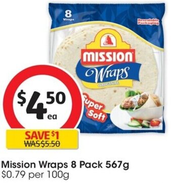 Coles Mission Wraps 8 Pack 567g offer