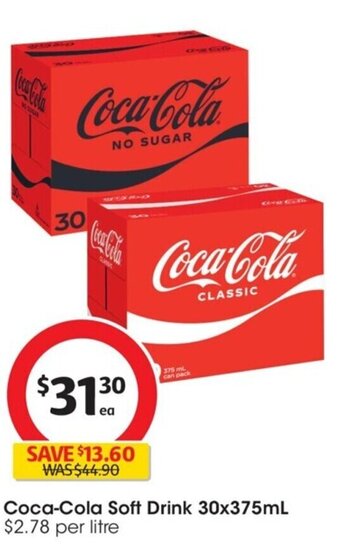 Coles Coca-Cola Soft Drink 30x375mL offer
