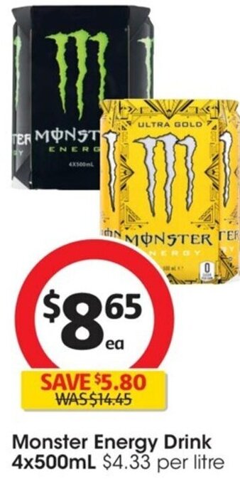 Coles Monster Energy Drink 4x500mL offer
