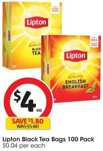 Coles Lipton Black Tea Bags 100 Pack offer