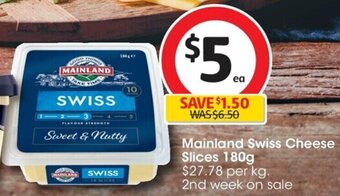 Coles Mainland Swiss Cheese Slices 180g offer