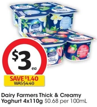 Coles Dairy Farmers Thick & Creamy Yoghurt 4x110g offer