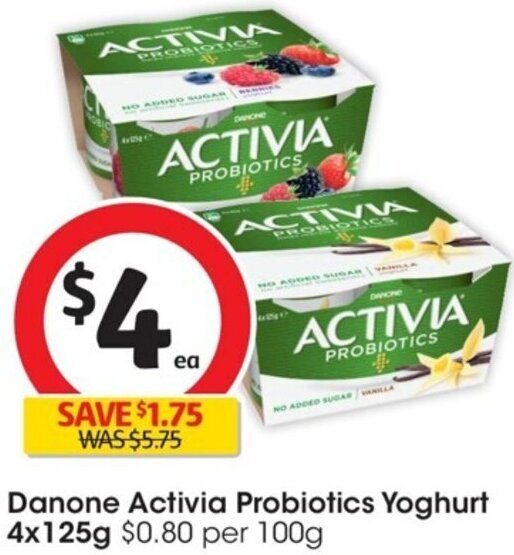 Danone Activia Probiotics Yoghurt 4x125g offer at Coles