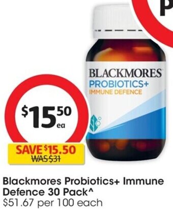 Coles Blackmores Probiotics+ Immune Defence 30 Pack^ offer
