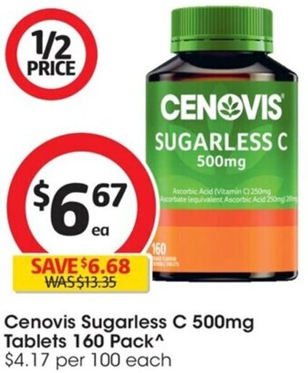 Coles Cenovis Sugarless C 500mg Tablets 160 Pack^ offer