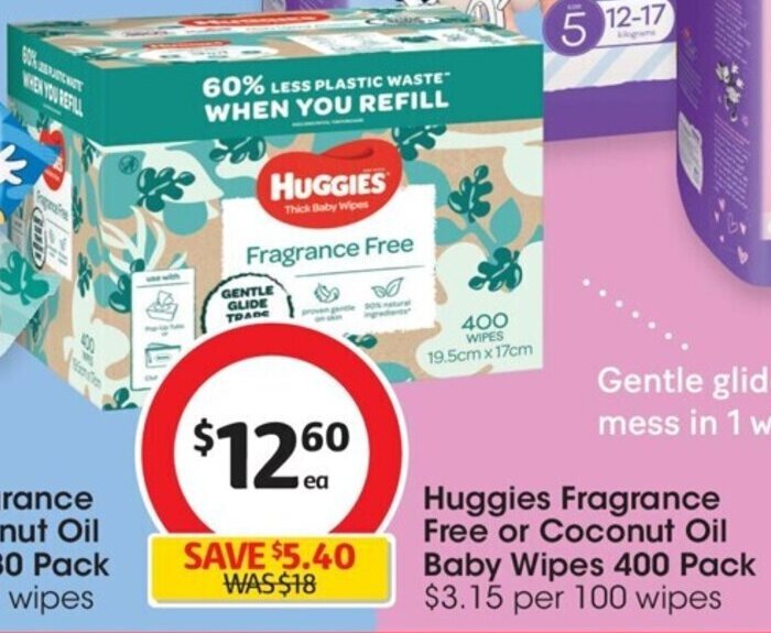 Huggies Fragrance Free or Coconut Oil Baby Wipes 80 Pack offer at Coles