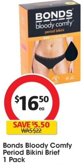 Coles Bonds Bloody Comfy Period Bikini Brief 1 Pack offer