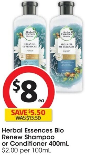 Coles Herbal Essences Bio Renew Shampoo or Conditioner 400mL offer