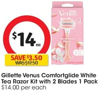 Coles Gillette Venus Comfortglide White Tea Razor Kit with 2 Blades 1 Pack offer