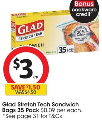 Coles Glad Stretch Tech Sandwich Bags 35 Pack offer