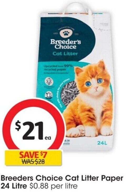 Breeders Choice Cat Litter Paper 24 Litre offer at Coles