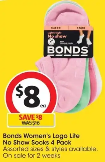 Coles Bonds Women's Logo Lite No Show Socks 4 Pack offer