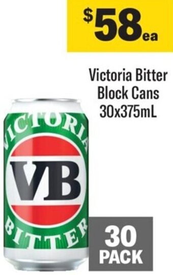 Coles Victoria Bitter Block Cans 30x375mL offer