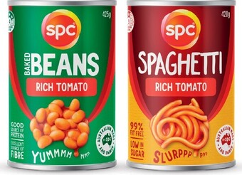 IGA Spc baked beans or spaghetti 420‑425g selected varieties offer