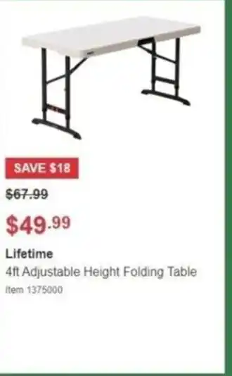 Costco Lifetime 4ft Adjustable Height Folding Table Item 1375000 offer