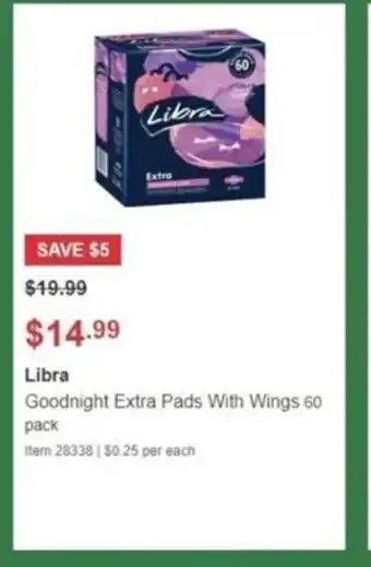 Costco Libra Goodnight Extra Pads With Wings 60 pack offer