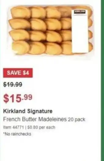 Costco Kirkland Signature French Butter Madeleines 20 pack offer