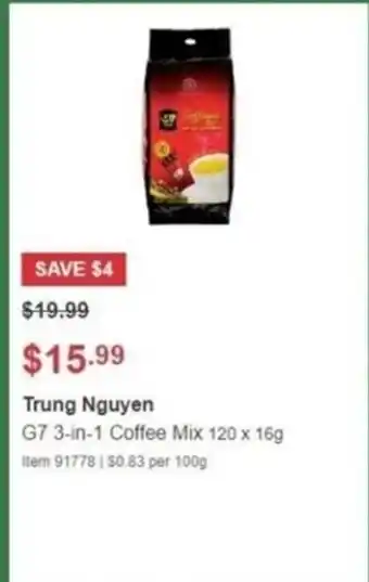 Costco Trung Nguyen G7 3-in-1 Coffee Mix 120 x 16g offer
