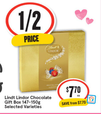 IGA Lindt Lindor Chocolate Gift Box 147-150g Selected Varieties offer