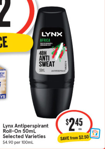 IGA Lynx Antiperspirant Roll-On 50mL Selected Varieties offer