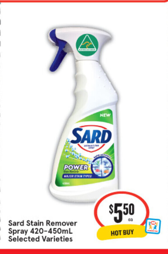 Sard Stain Remover Spray 420450mL Selected Varieties offer at IGA