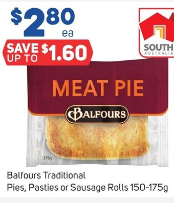Foodland Balfours Traditional Pies, Pasties or Sausage Rolls 150-175g offer