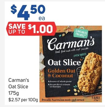Foodland Carman's Oat Slice 175g offer