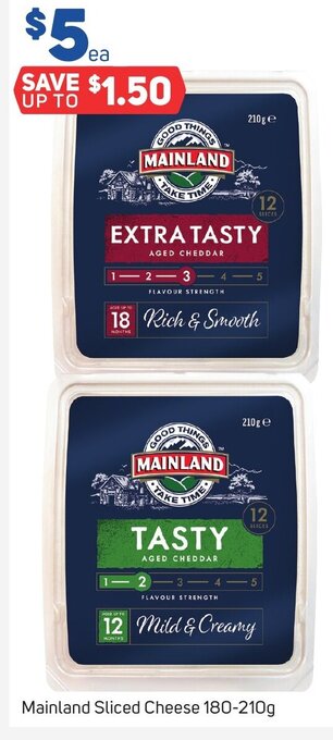 Foodland Mainland Sliced Cheese 180-210g offer