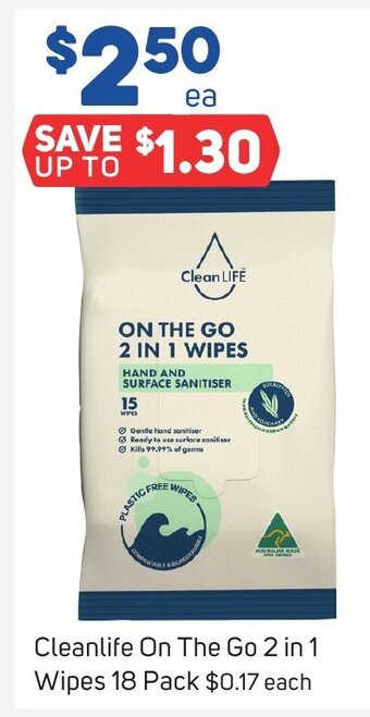 Foodland Cleanlife On The Go 2 in 1 Wipes 18 Pack offer