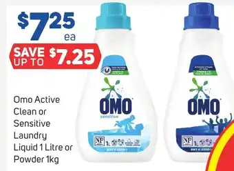 Foodland Omo Active Clean or Sensitive Laundry Liquid 1 Litre or Powder 1kg offer