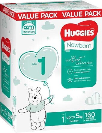BIG W Huggies newborn nappies size 1 (up to 5kg) 160 pack offer