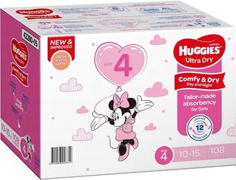 BIG W Huggies ultra dry nappies girls size 4 (10 - 15kg) 108 pack offer