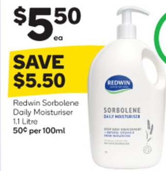 Woolworths Redwin Sorbolene Daily Moisturiser 1.1 Litre offer
