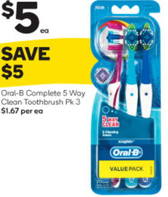 Woolworths Oral-B Complete 5 Way Clean Toothbrush Pk 3 offer