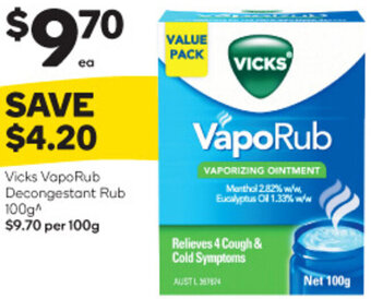 Woolworths Vicks VapoRub Decongestant Rub 100g offer