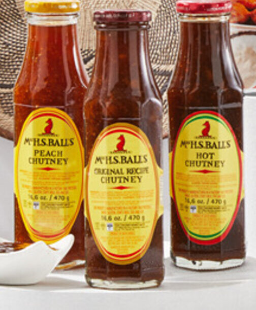 C Mrs Ball's Chutneys 470g 3.99 • Peach, Original or Hot offer at ALDI