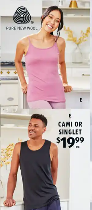 ALDI E Adult's Merino Camisole or Singlet 100% ultra fine Australian merino wool offer