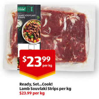 ALDI Ready, Set...Cook! Lamb Souvlaki Strips per kg offer