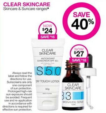Priceline CLEAR SKINCARE Skincare & Suncare ranges offer