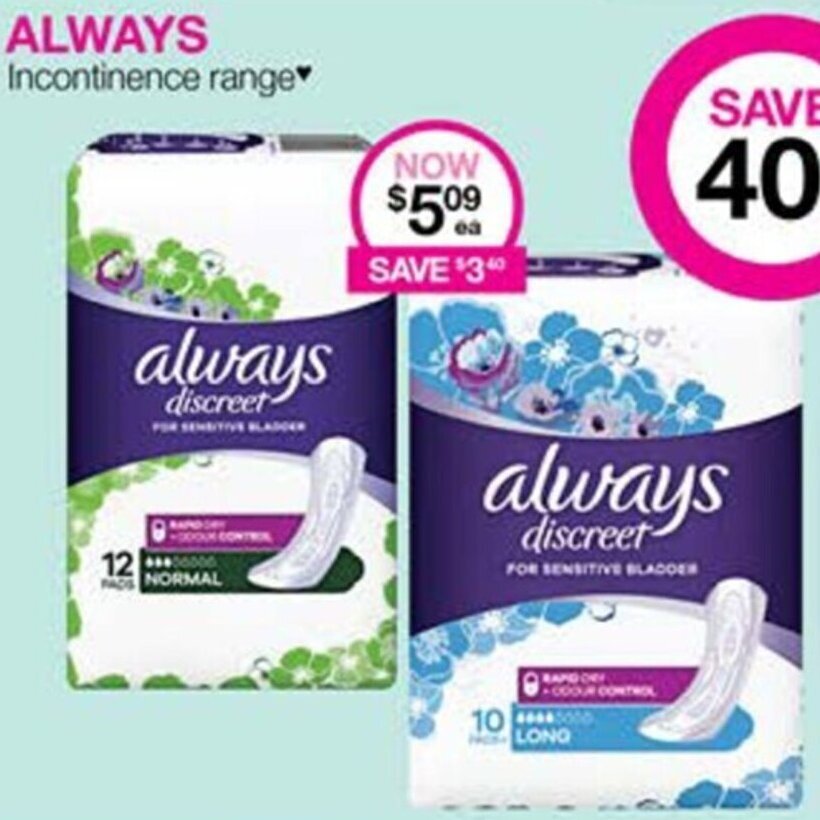 ALWAYS Incontinence range offer at Priceline
