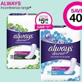 ALWAYS Incontinence range