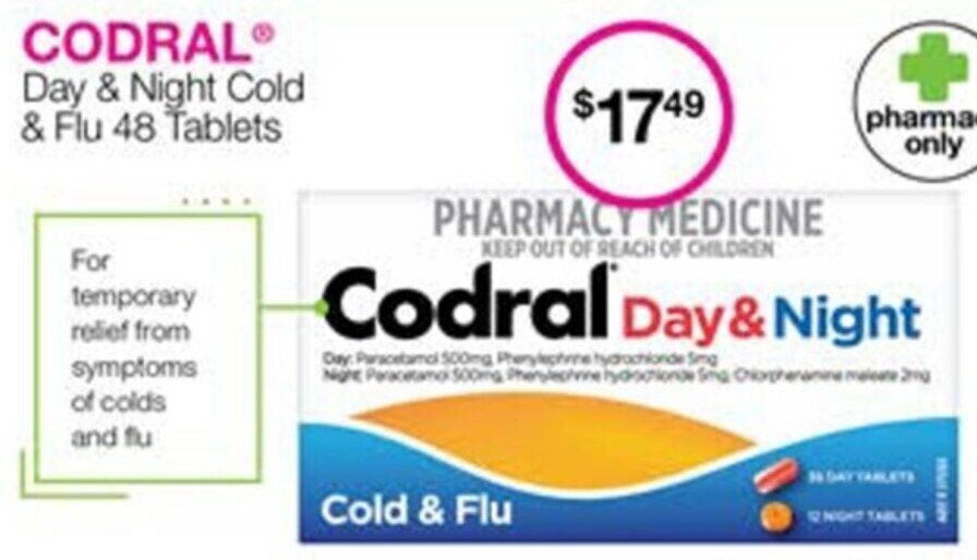 CODRAL Day & Night Cold & Flu 48 Tablets offer at Priceline
