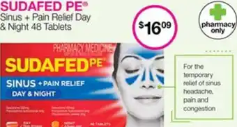 Priceline SUDAFED PEⓇ Sinus + Pain Relief Day & Night 48 Tablets offer