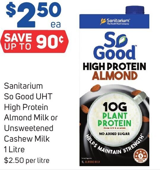 Sanitarium So Good UHT High Protein Almond Milk or Unsweetened Cashew