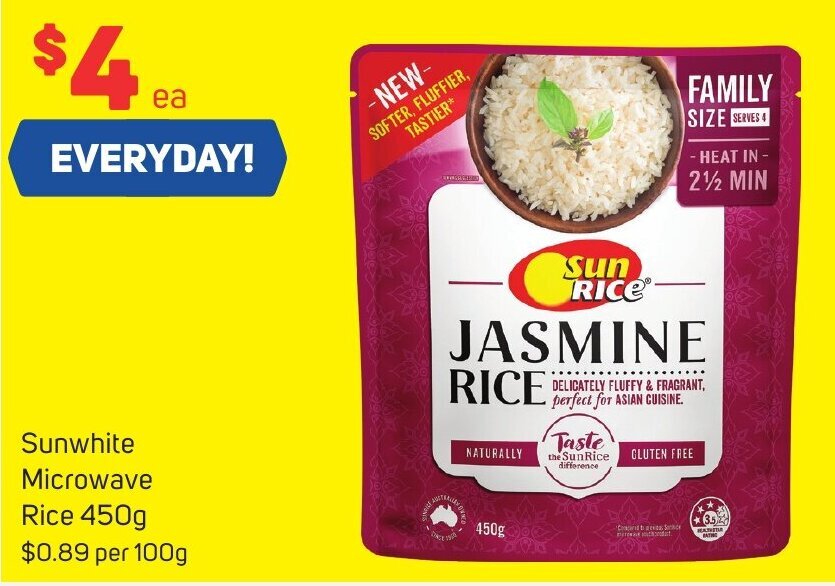 Sunwhite Microwave Rice 450g offer at Foodland