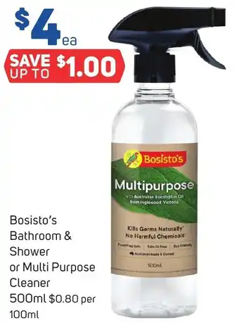 Foodland Bosisto's Bathroom & Shower or Multi Cleaner 500ml offer