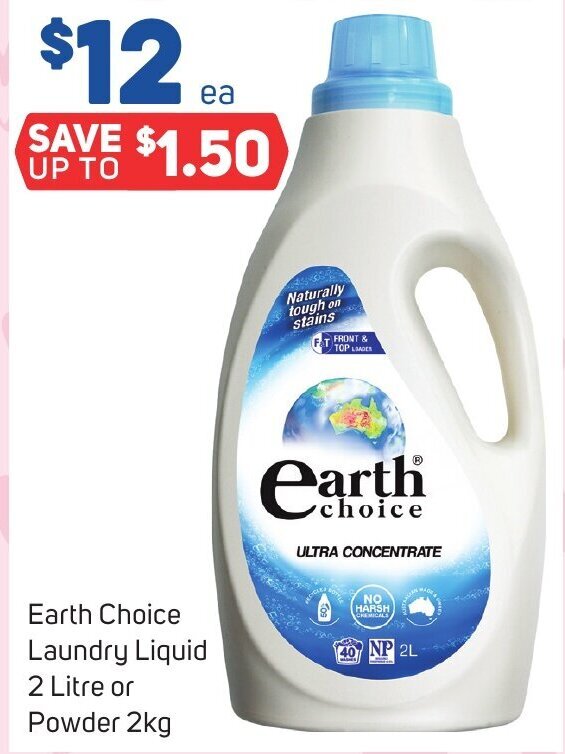 Earth Choice Laundry Liquid 2 Litre or Powder 2kg offer at Foodland