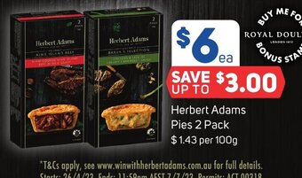 Foodland Herbert Adams Pies 2 Pack offer
