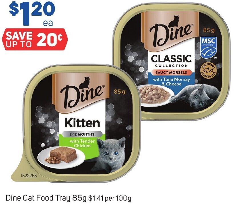 Dine Cat Food Tray 85g offer at Foodland